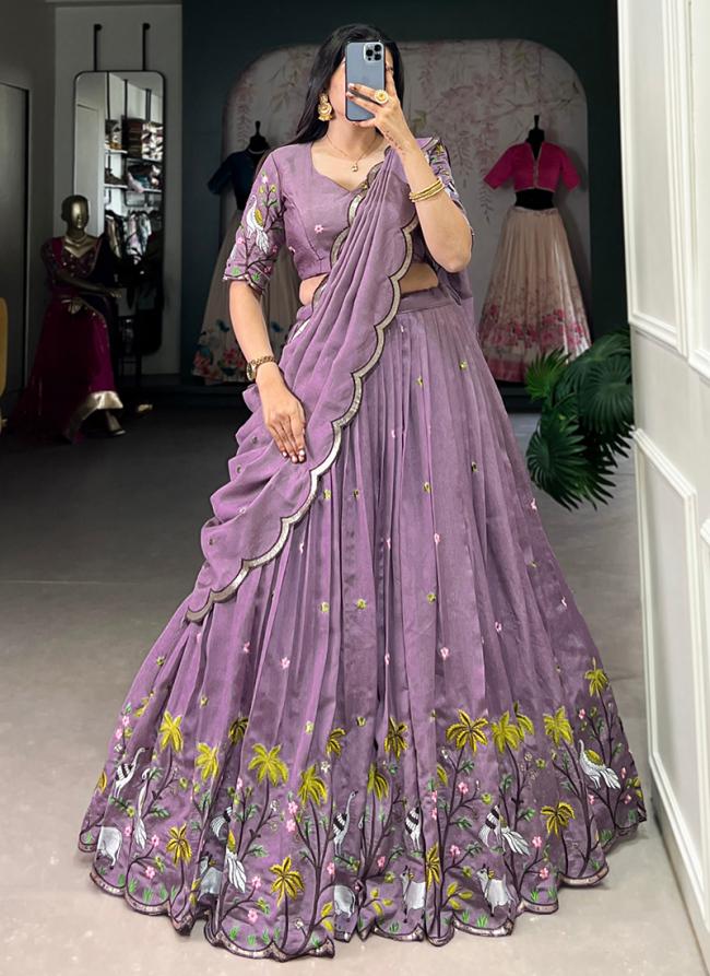 Vichitra Shimmer Purple Party Wear Sequins Work Readymade Lehenga Choli